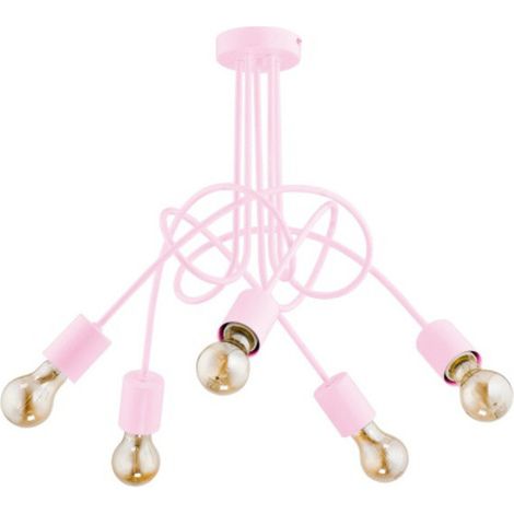 Alfa TANGO Kids Ceiling Light Pink/Purple Metal 5-Light Flush Mount Chandelier, E27 x5 (max 15W), 50x50cm, 41cm drop, dimmable with bulbs, bedroom/playroom