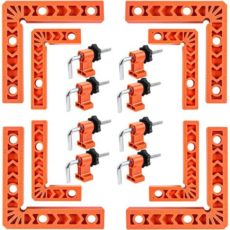 Un ensemble de 8 supports de serrage à 90°, comprenant 4 supports de 4 pouces et 4 supports de 3 pouces. (1/5)