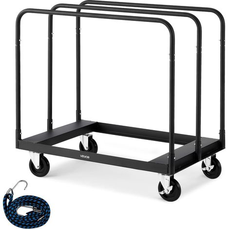 VEVOR Carrello per Cartongesso, Carico 816 kg, Carrello per Pannelli in Acciaio con Ruote da 12,5 mm, per Cartongesso in Legno con Cinghia di Ancoraggio e 3 Corrimano Laterali per Garage, Nero (1/5)