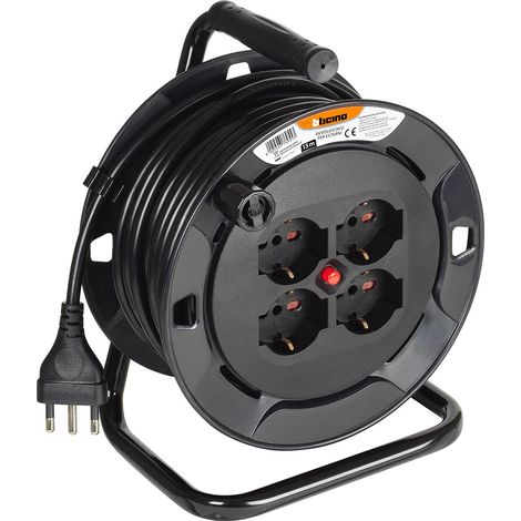 Enrouleur de câble électrique S2615, rallonge électrique de 15 m, 4 prises Schuko polyvalentes, bipolaire, grande prise 16 A, interrupteur thermique, poignée ergonomique, support de câble (1/5)