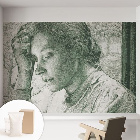 Carta Da Parati Non Tessuto - Con Colla Inclusa per Camera da Letto - Facile da Applica - Motivo decorativo Donna riflessiva 152x104 cm (1/5)