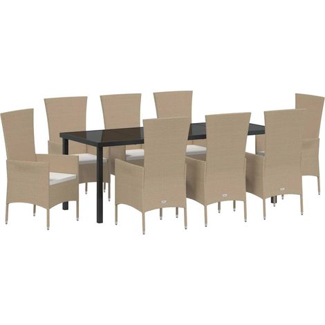 Maison Exclusive - Set da Pranzo per Giardino con cuscino 9 pcs Beige polyrattan
