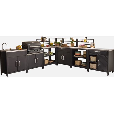 Cocina exterior completa de acero inoxidable con barbacoa de gas de 4 quemadores + 7 módulos