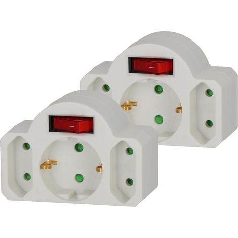 Lot de 2 adaptateurs multiprises 3 Prises avec Interrupteur