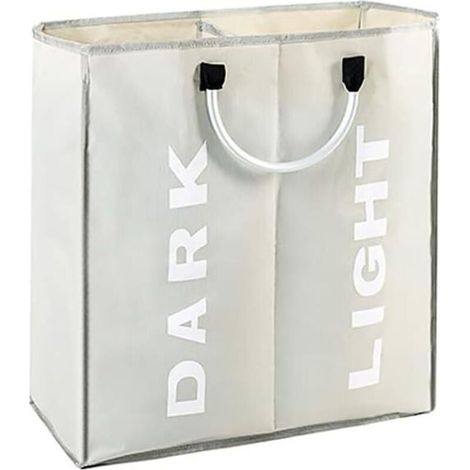 Panier à linge pliable et imperméable en tissu Oxford 600D avec poignée en EVA et 2 compartiments. Dimensions : 53 x 23 x 53 cm (gris clair). (1/3)