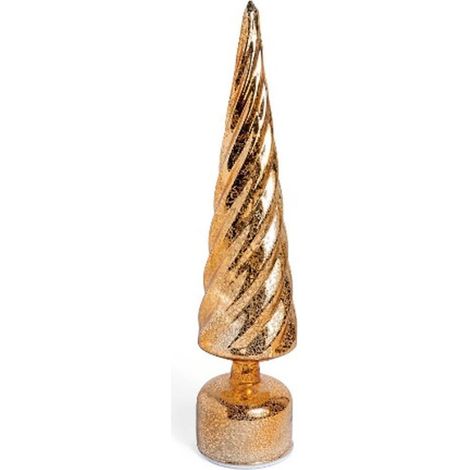 Alberello natalizio in vetro rotante con luci batteria per decorazioni natalizie -Liscio / Oro