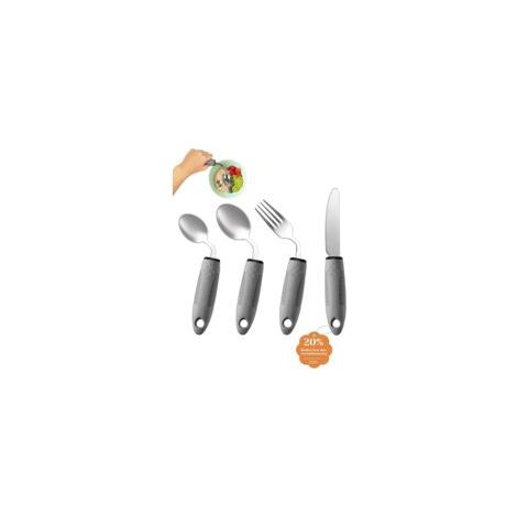 Set di posate adattate (4 pezzi) - Angolo di 42°, posate appesantite da 85 g per Parkinson, tremori e artrite - Ausilio ergonomico per mangiare, facile da impugnare (per destrimani) - Crezuo (1/4)
