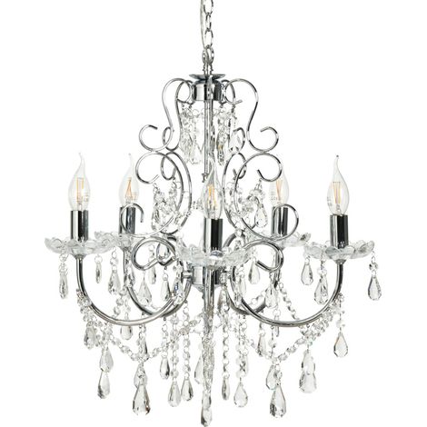Litecraft Madonna Chandelier Dual Mount Ceiling Light 5 Arm - Polished Chrome (1/5)
