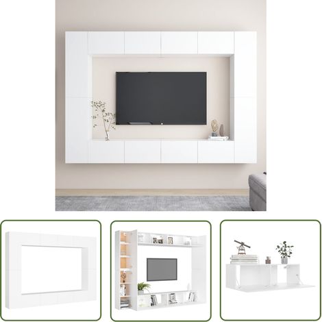 The Living Store Ensemble de meubles TV 8 pcs Blanc Bois d'ingénierie - Meuble Tv Mural - Meuble Tv Blanc - Ensemble Meuble Tv - Support Tv - Rangement Tv (1/5)