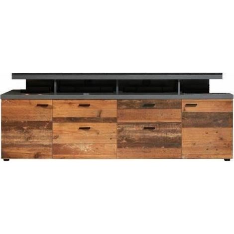 Meuble TV MOOD 2 portes et 2 tiroirs - Mélaminé bois vieilli et gris mat - L 180 x 47 x 66 cm (1/5)