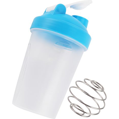 400-ml-Trinkflasche aus Kunststoff, ideal für Proteinshakes, Fitness und Sport. BPA-frei, blau. (1/5)