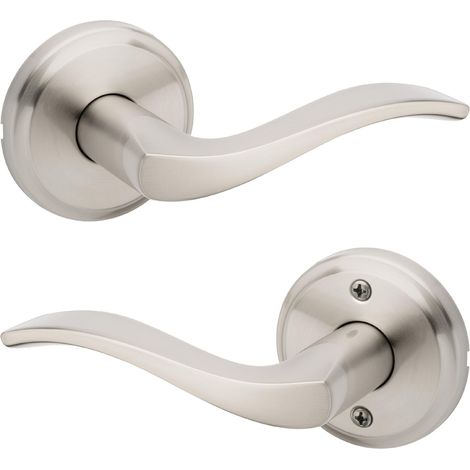 Poignée de porte intérieure - Levier pour portes de placard et de couloir - Poignée réversible sans verrouillage - Nickel satiné - Avec protection Microban (1/5)