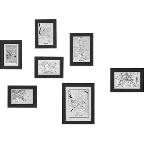 Conjunto de 7 marcos de MDF negro mapas imágenes varios tamaños ganchos galería retro Denkoro