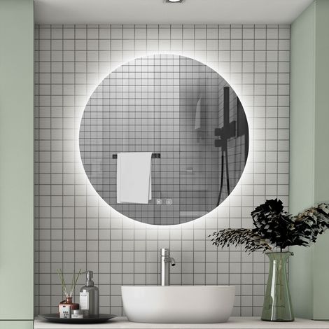 600600MM Round LED Mirror with Dimmable 3 Colors LED , Anti-fog, Memory Function, Touch and wall switch (1/5)
