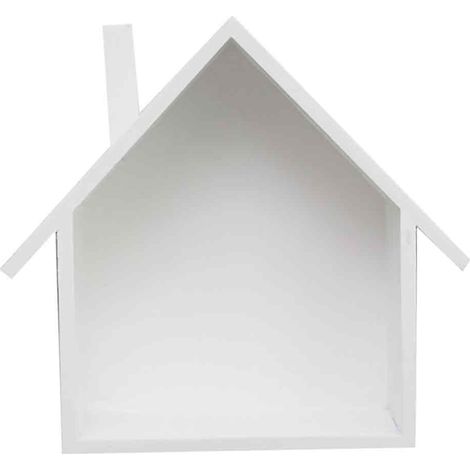 Etagère Murale Forme Maison - Blanc - 3 Niveaux - Fixation Murale Incluse - Pour Salle De Bain Cuisine Chambre Enfant