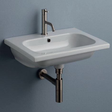 Lavabo Consolle 60x45xh15 cm Installazione a Incasso o Sospeso In Ceramica - Bianco Lucido (1/3)