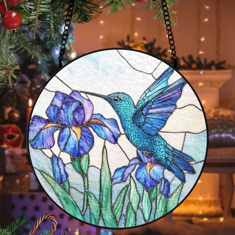 Attrape-soleil vitrail colibri 20 cm décoration suspendue fenêtre cadeau Noël femme (1/5)