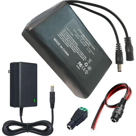 Batterie lithium-ion 12 V 10800 mAh avec chargeur compatible avec les appareils 12 V, éclairage de vélo, projet de bricolage, radio, lumière de pêche, bandes lumineuses LED, caméra de (1/5)