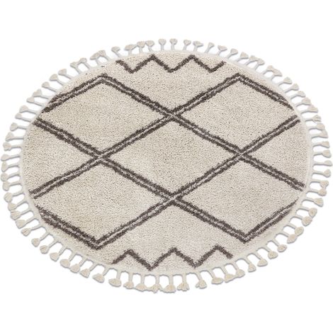 Teppich BERBER ASILA Kreis sahne / braun Franse berber marokkanisch shaggy beige rund 160 cm