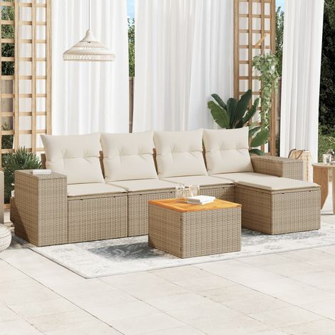 Set Divano da Giardino 6 pz con Cuscini Beige in Polyrattan vidaXL (1/3)