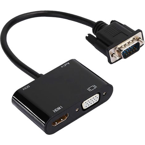 Adaptateur VGA vers HDMI (1 pièce), convertisseur VGA mâle vers HDMI+VGA 1080p, avec audio stéréo 3,5 mm, compatible avec téléviseurs, ordinateurs, ordinateurs portables, moniteurs et projecteurs. (1/5)