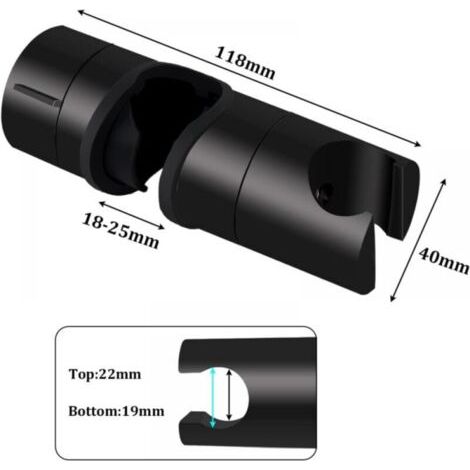 Support de douche universel noir pour barre de douche de 18 à 25 mm, support de pommeau de douche renforcé en ABS massif, noir mat (1/5)