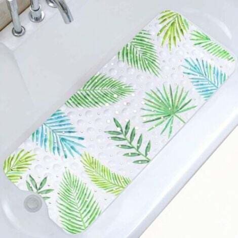 Tappetino da bagno antiscivolo (Foglia Verde) 100x40 cm, tappetino da doccia con disegno di animali marini in stile cartone animato per bambini e neonati