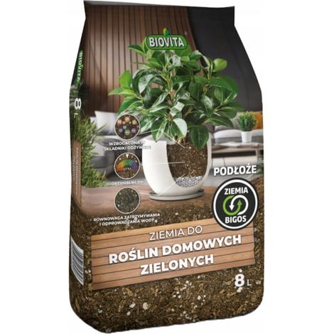 Terreau Bigos pour plantes d'intérieur vertes 8L, substrat léger et perméable