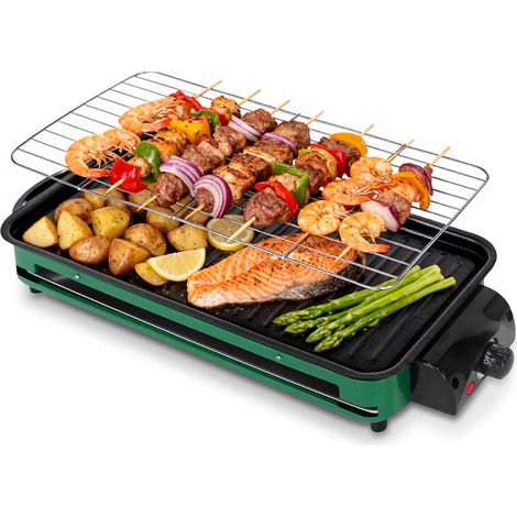 Plancha électrique Multifonction avec Thermostat Réglable, Lèchefrite, Plaque antiadhésive et Grille BBQ Métallique - 4622cm