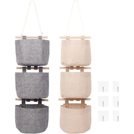 Sac de rangement mural suspendu avec 6 poches – Gris & Beige, étanche et multifonctionnel pour chambre, placard ou mur (1/4)