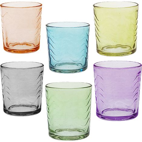 Bicchieri retro' multicolore Eleganti Stile Raffinatezza in Vetro 26cl Set di 6 in casa per Ogni Tavola e Occasione bar hotel ristorante