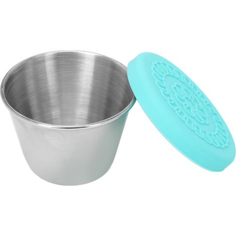 Bol en acier inoxydable 70 ml pour huiles essentielles et sauces, couvercle silicone vert menthe, idéal pour salons de beauté et condiments. (1/5)