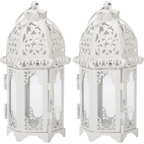Bougeoir suspendu en fer, 2 pièces, ornements, blanc, Transparent, chteau romantique (1/5)