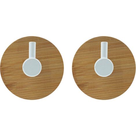Lot de 2 Patères Adhésives en Bambou "Fixeo" 5cm Naturel & Blanc (1/2)
