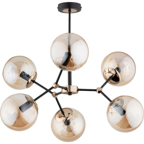 Suspension noire dorée 6xE14 globes ambre Alfa Foton (1/3)