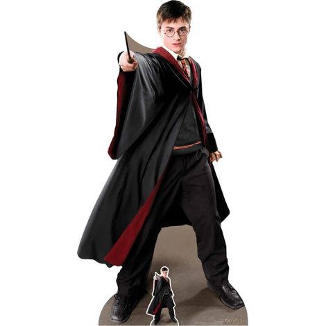 Figurine en carton  Harry Potter debout avec baguette magique, en uniforme de Griffondor Haut 170 CM (1/5)