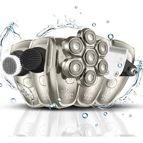(Silber) 7D Rotationskopfrasierer für Herren, IPX7 wasserdichter Elektrorasierer mit LED-Anzeige, wiederaufladbares Bartpflege-Set (1/5)
