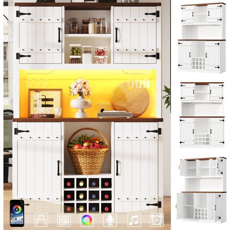 Meuble de rangement haut 120x40x180 cm avec LED RGB, étagères réglables, porte style grange, blanc (1/5)