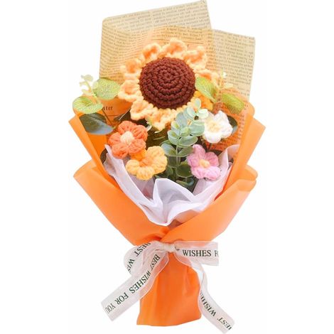 Bouquet de tournesols au crochet, fleurs artificielles tricotées à la main en fil éternel pour la décoration intérieure, un mariage, la fête des mères ou un cadeau d'anniversaire.-AquaForge (1/5)