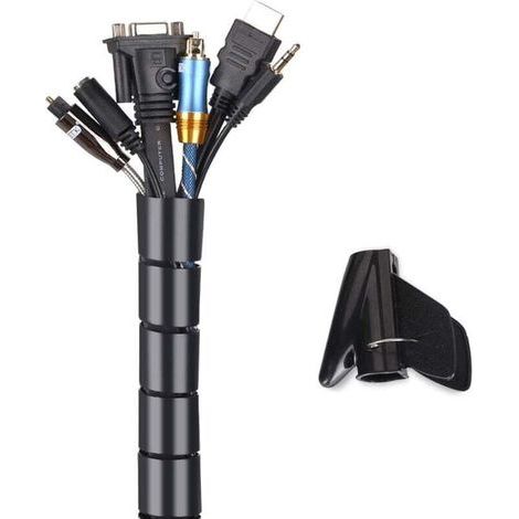 Cache Cable, 2m Gaine Souple Electrique Cable Management pour Ranger ou Cacher les TV PC Câbles, Gestion des Câbles pour Maison et Bureau, 2m - ∅22mm, Noir (1/4)