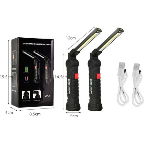 Lampe de travail multifonctionnelle pour l'entretien de la voiture, aimant COB, lumière rouge LED, lumière d'avertissement, lampe de poche à lumière forte, lampe de travail pour l'entretien (2 pièces) (1/4)