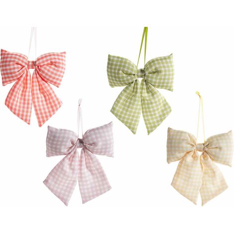 Fiocchi decorativi in stoffa colorata a quadretti da appendere, set da 16 pezzi, cm 15 x 19 H