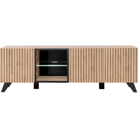 Meuble TV "Liam" en bois - Beige/noir - L 160 x H 52 x P 45 cm - Livraison gratuite