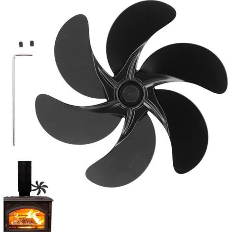 Ventilateur de Cheminée à 6 Lames, Accessoires de Ventilateur de Poêle à Bois Noir en Alliage D'aluminium (1/4)