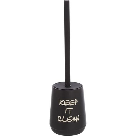 Portascopino da appoggio linea Wash in ceramica nero opaco con scritte (1/5)