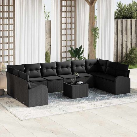 Gartensofa-set mit Kissen 11 pcs Schwarz Poly-Rattan