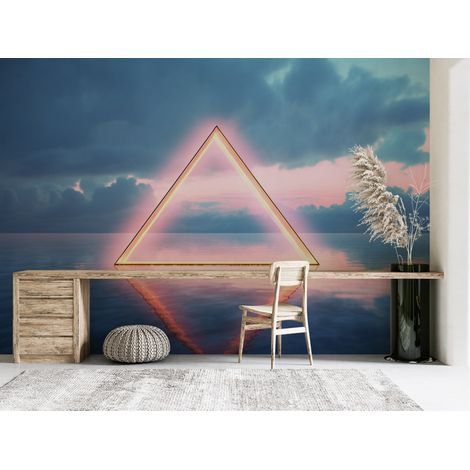 Papier peint nature triangle lumineux dore au dessus de locean - 400 x 260 cm (1/2)