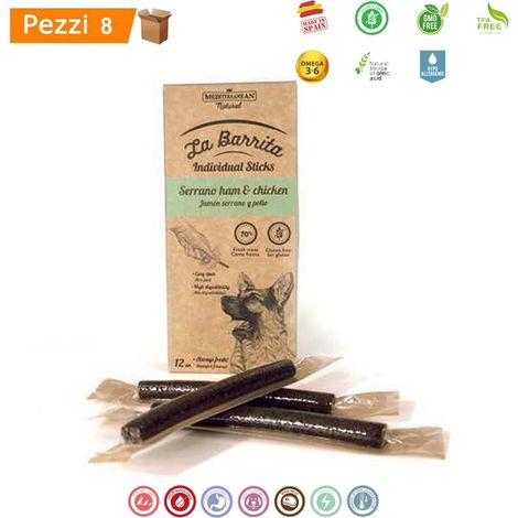 Multipack da 8 scatole la barrita snack per cani pollo & prosciutto 12 barrette da 150 gr