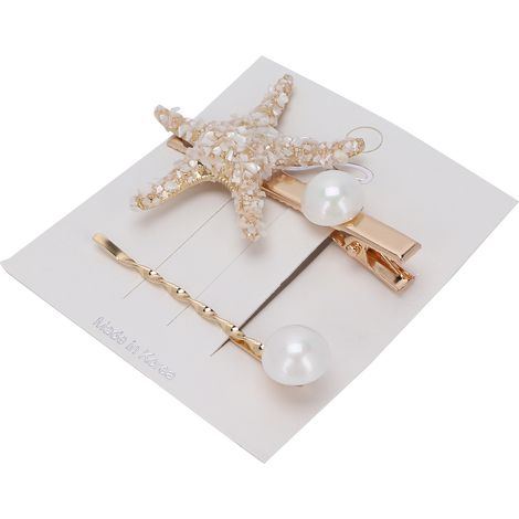 Lot de deux pinces à cheveux en fausse perle et étoile de mer, accessoires pour frange latérale, convenant aux filles et aux femmes, blanches. (1/5)