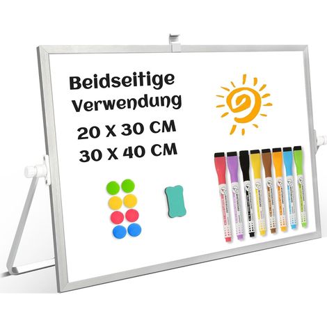 Tableau blanc magnétique, utilisation recto-verso, petit tableau magnétique de bureau, petit tableau blanc avec support 30x40cm, tableau d'écriture effaçable (1/5)